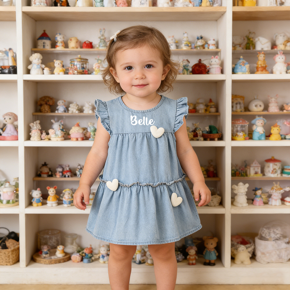 Personalized Baby Girl Heart Denim Dress| Dress76
