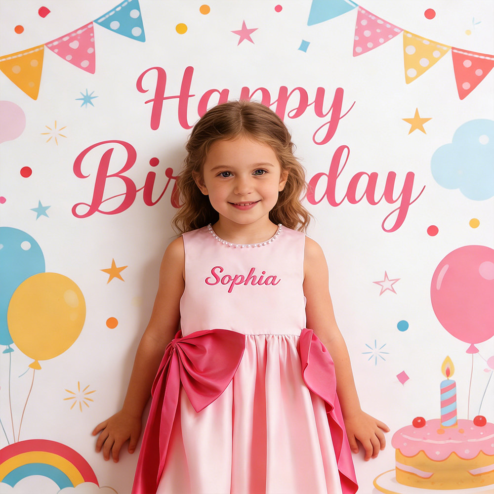 Personalized Girl Embroidered Pink Party Dress| Dress77