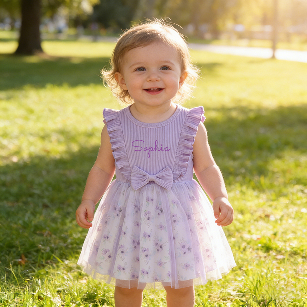 Personalized Girl Floral Dress With Bow| Dress81