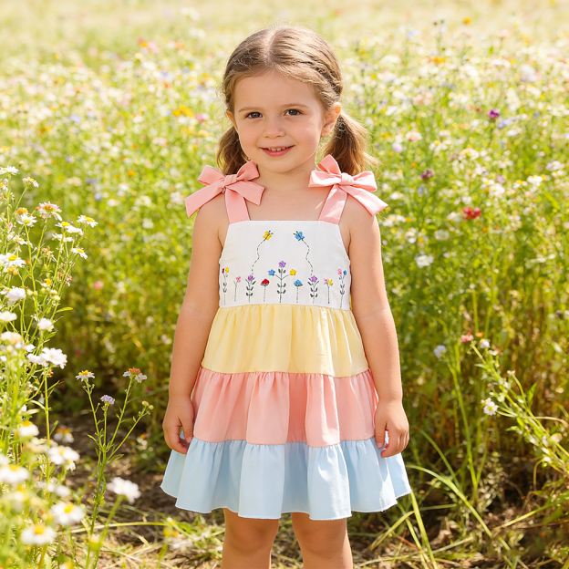 Girl Floral Embroidered Rainbow Dress| Dress83