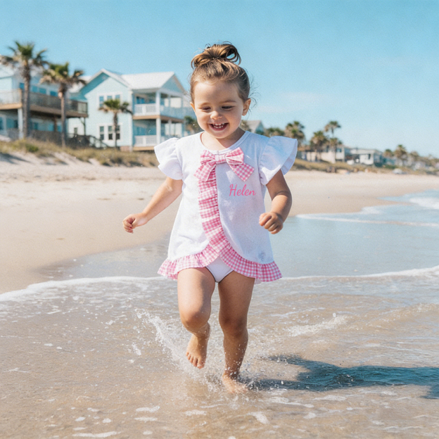Personalized Girl Ruffle Beach Swim Cover Up| Swimsuit07