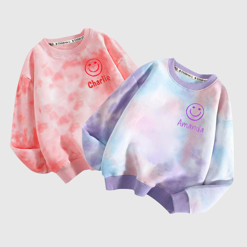 Personalized Embroidered Happy Face Tie Dye Sweatshirt| Cloth95