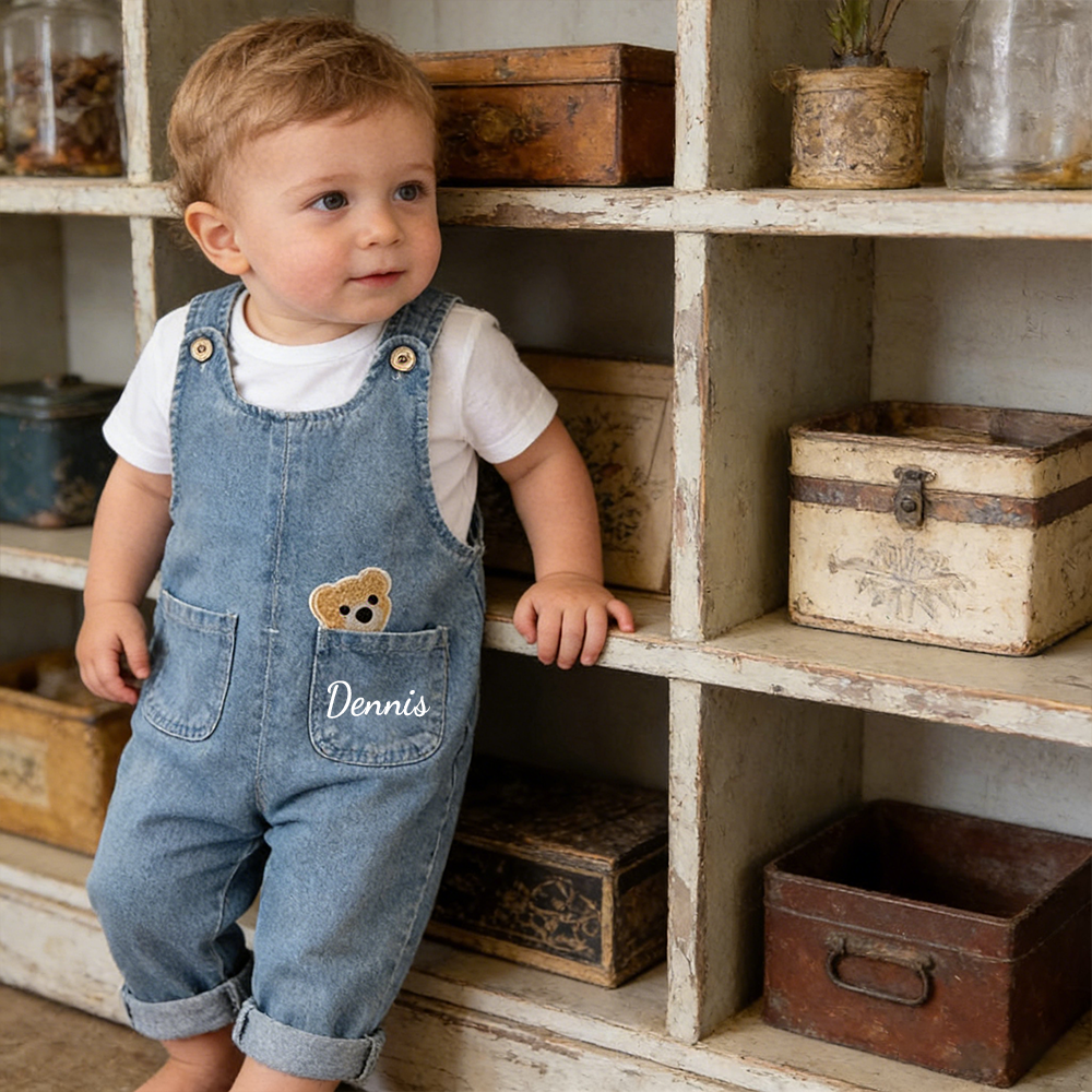 Personalized Boy Cute Bear Denim Overalls| Pants54