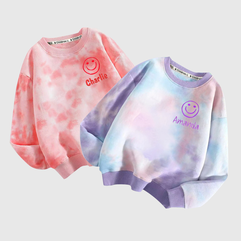 Personalized Embroidered Happy Face Tie Dye Sweatshirt| Cloth95