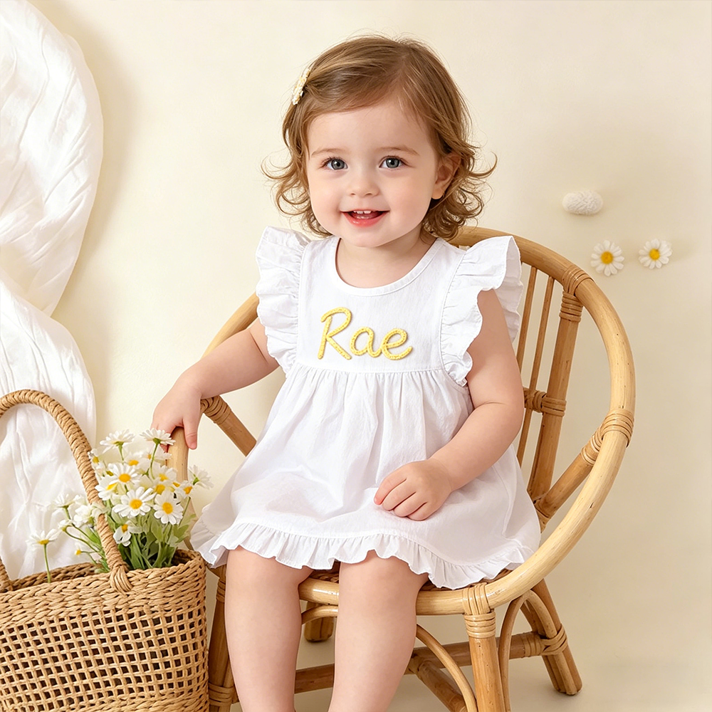 Personalized Girls Hand-Embroidered Name Ruffle Bubble Dress| Dress86