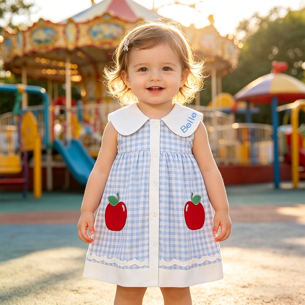Personalized Girl Check Strawberry Sleeveless Summer Dress| Dress94