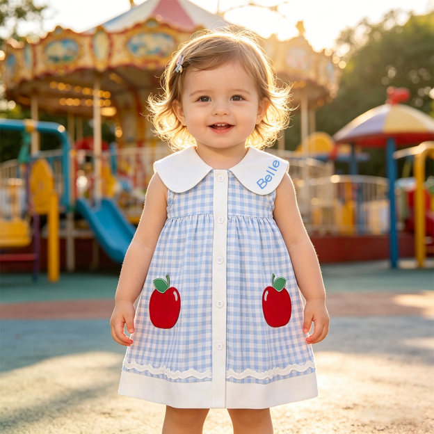 Personalized Girl Check Strawberry Sleeveless Summer Dress| Dress94