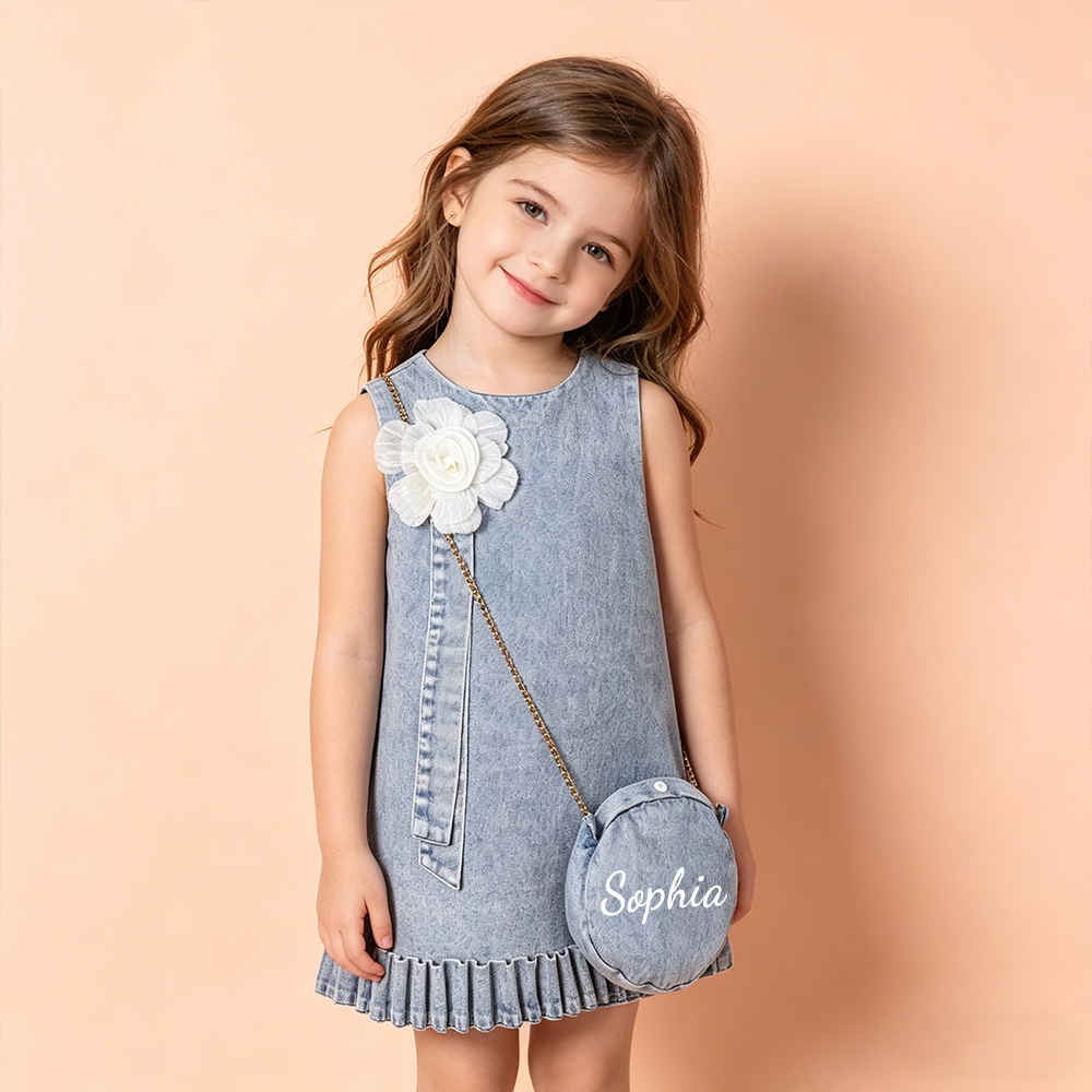 Personalized Girl Denim Dress with Matching Bag| Dress95