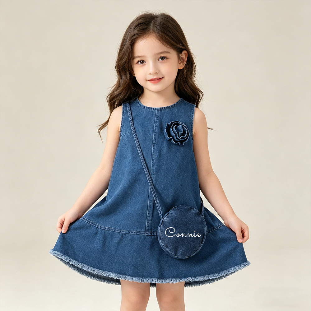 Personalized Girl Denim Dress with Matching Bag| Dress96