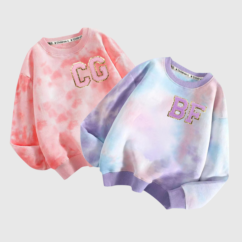 Personalized Chenille Patch Tie Dye Sweatshirt| Cloth105