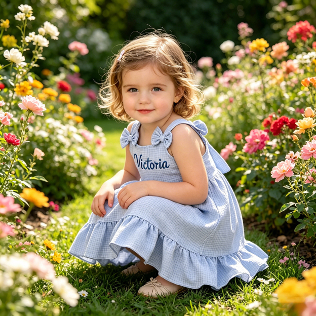 Personalized Girl Embroidered Name Bow Strap Dress| Dress99