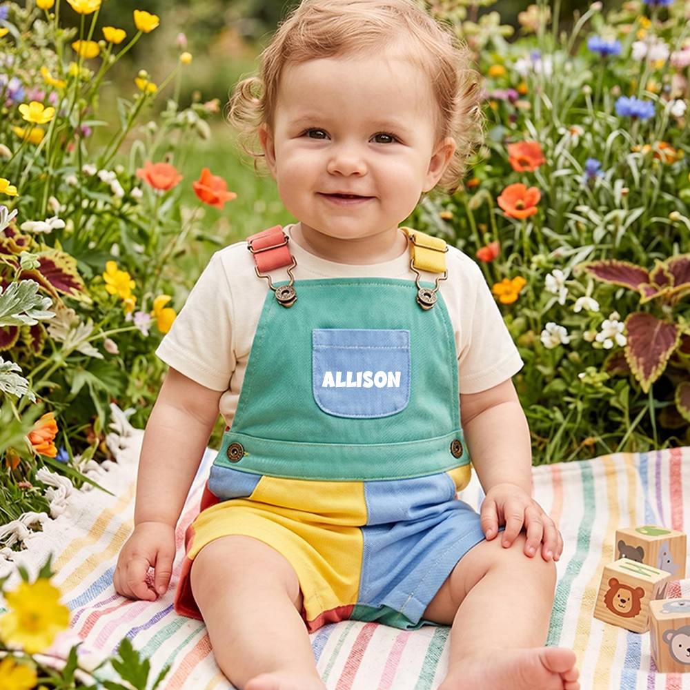 Personalized Kids Color Block Denim Overalls| Pants57