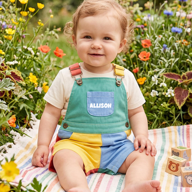 Personalized Kids Color Block Denim Overalls| Pants57