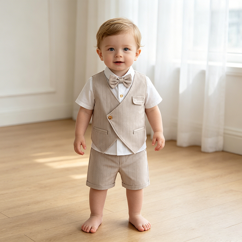 Personalized Name Baby Boy Formal Outfit with Bow Tie| Cloth281