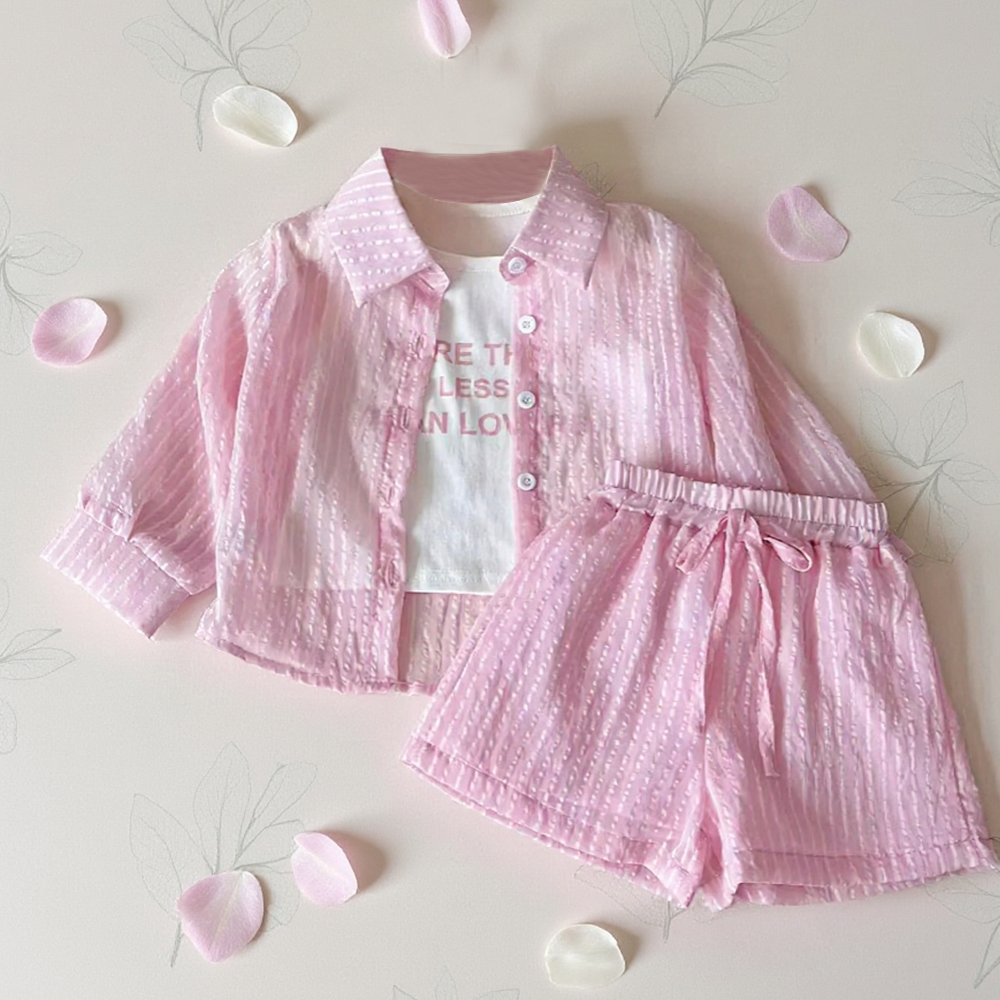 Personalized Girl Casual Pink Summer 3-Piece Outfit| Cloth283