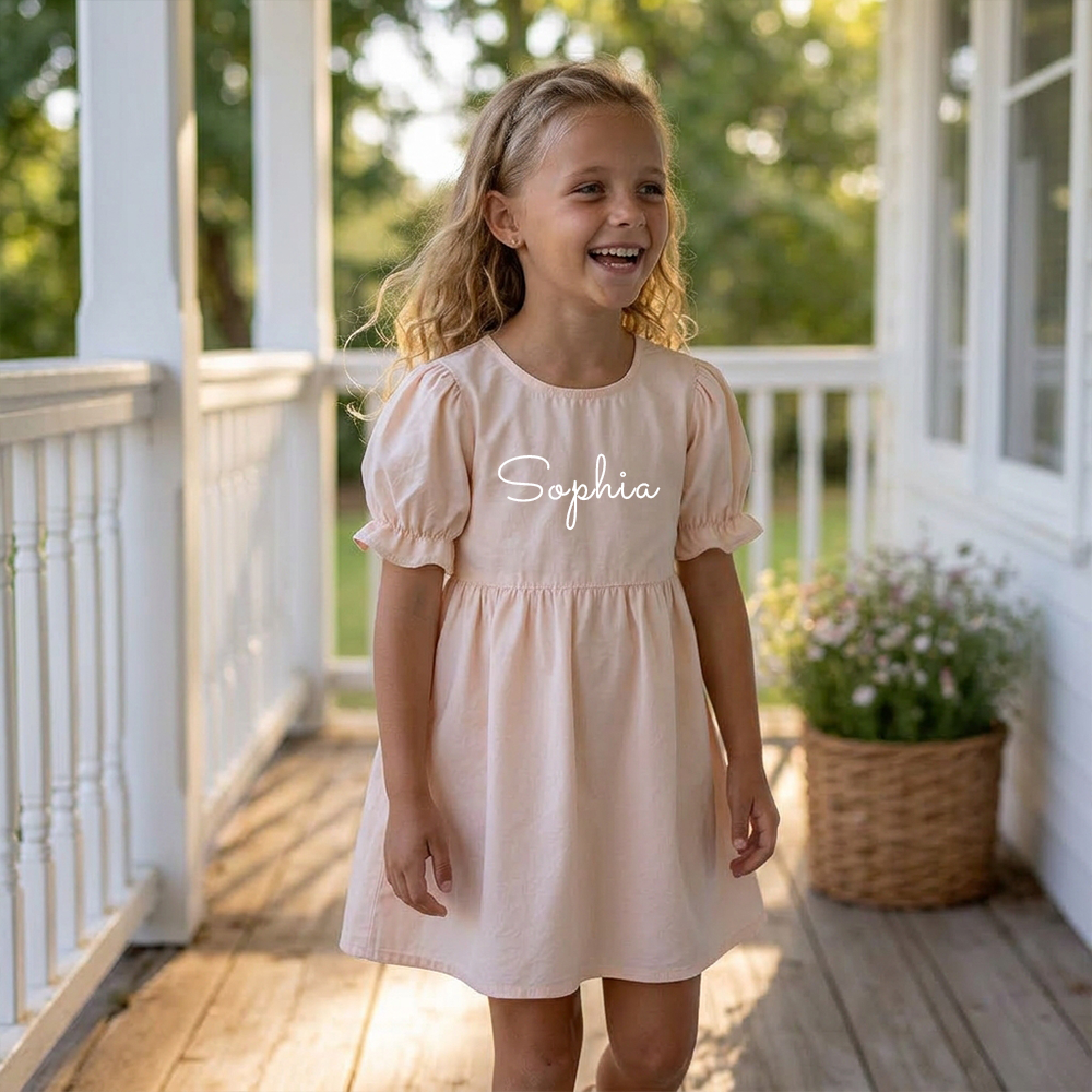 Personalized Girl Puff Sleeve Summer Dress| Dress108