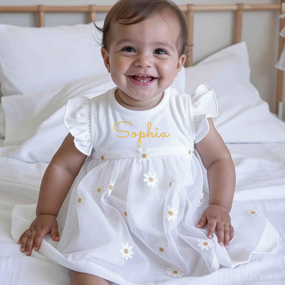 Personalized Daisy Tulle Baby Romper Dress| Dress114