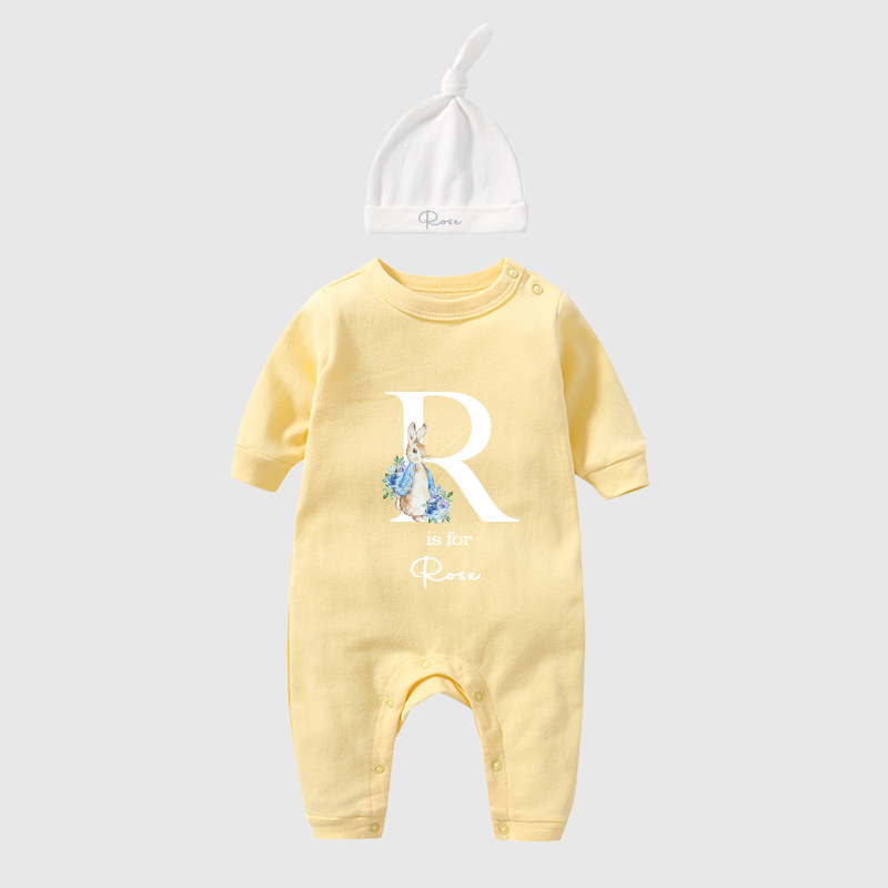Personalised Blue Rabbit Initial Baby Going Home Sets| BBCloth03