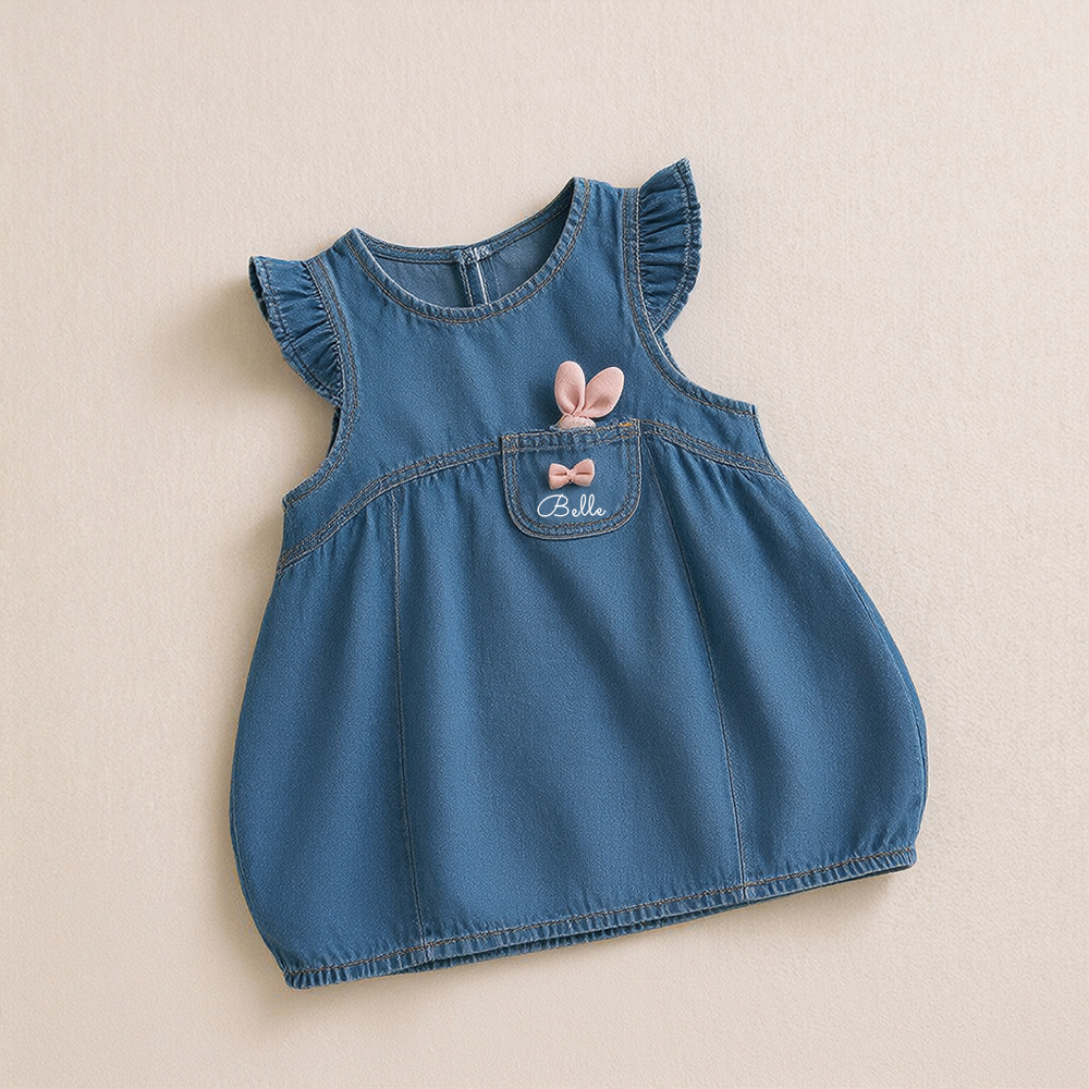 Personalized Girl Ruffle Denim Bubble Dress| Dress117