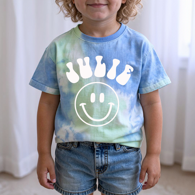 Personalized Kid Smiley Face Tie Dye Short Sleeve Tee| Cloth28401