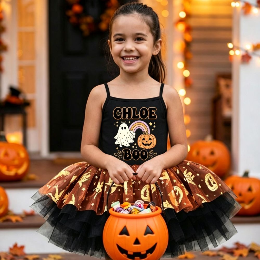 Personalized Girl Halloween Pumpkin Tutu Dress| YESHalloween11