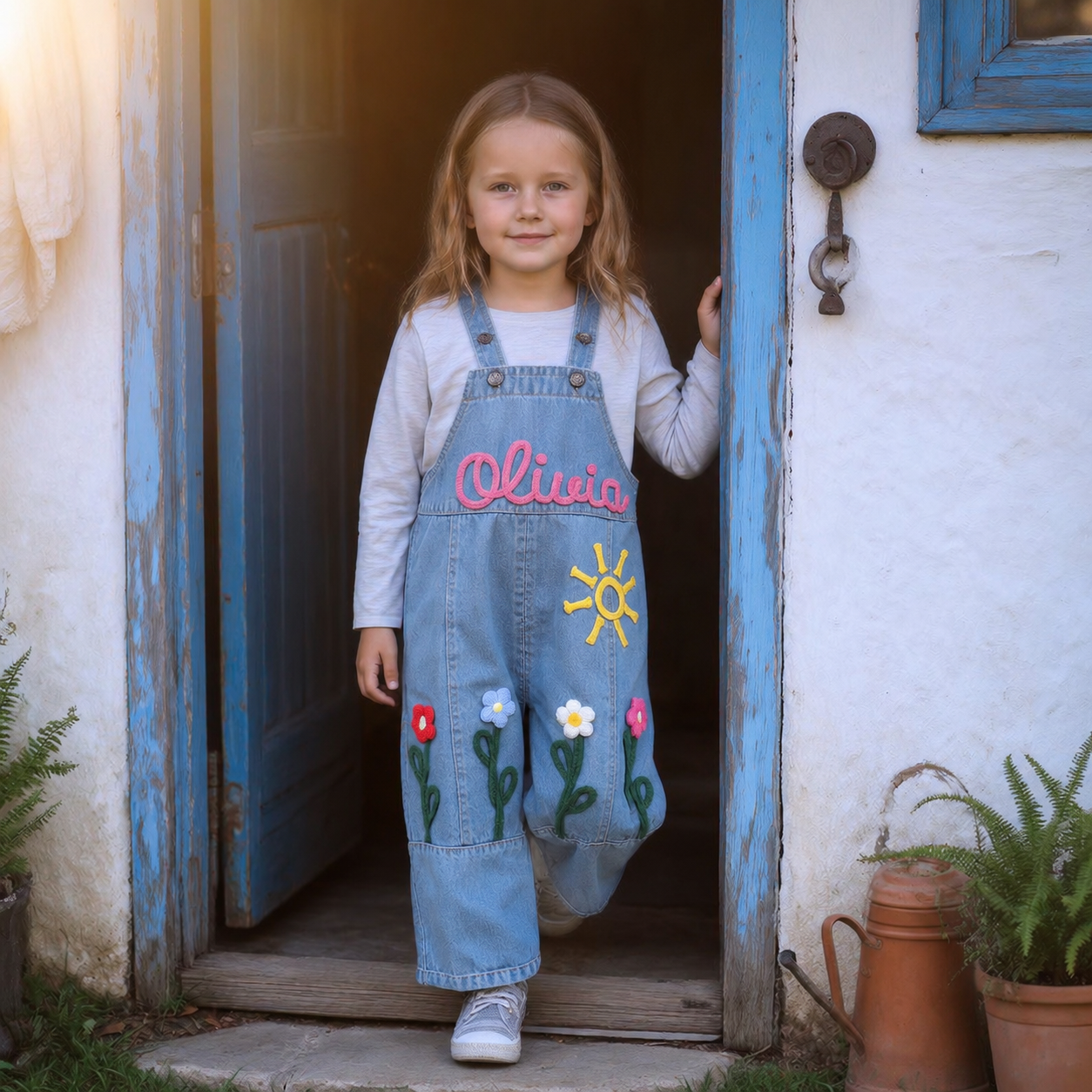 Personalized Kids Embroidered Oversized Denim Overalls| Pants60