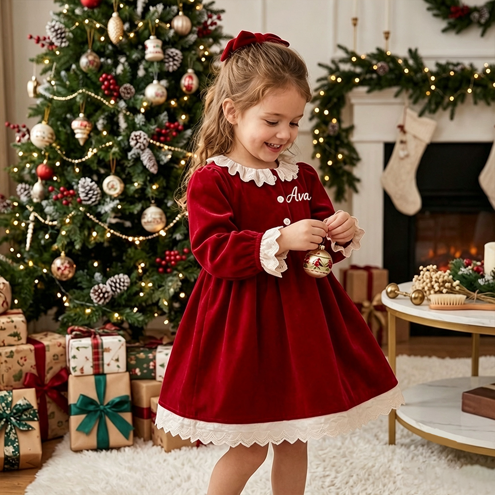 Personalized Girl Christmas Embroidered Dress| YESMC36