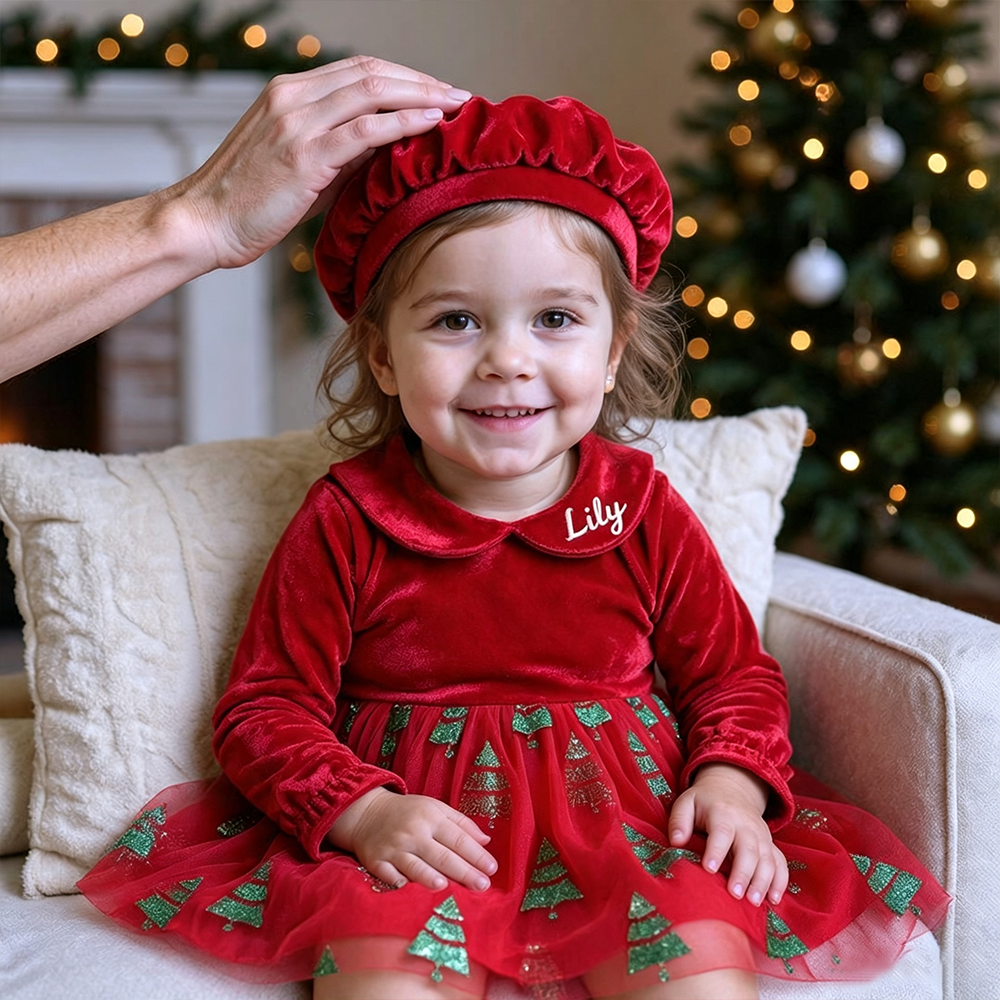 Personalized Girl Velvet Christmas Tree Tutu Dress Set| YESMC38