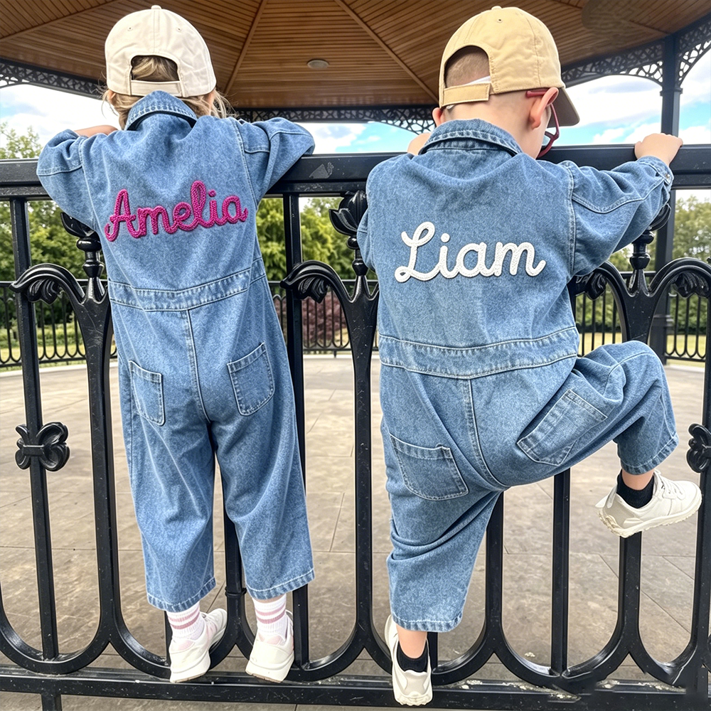 Personalized Baby Embroidered Oversized Denim Jumpsuit| Pants62