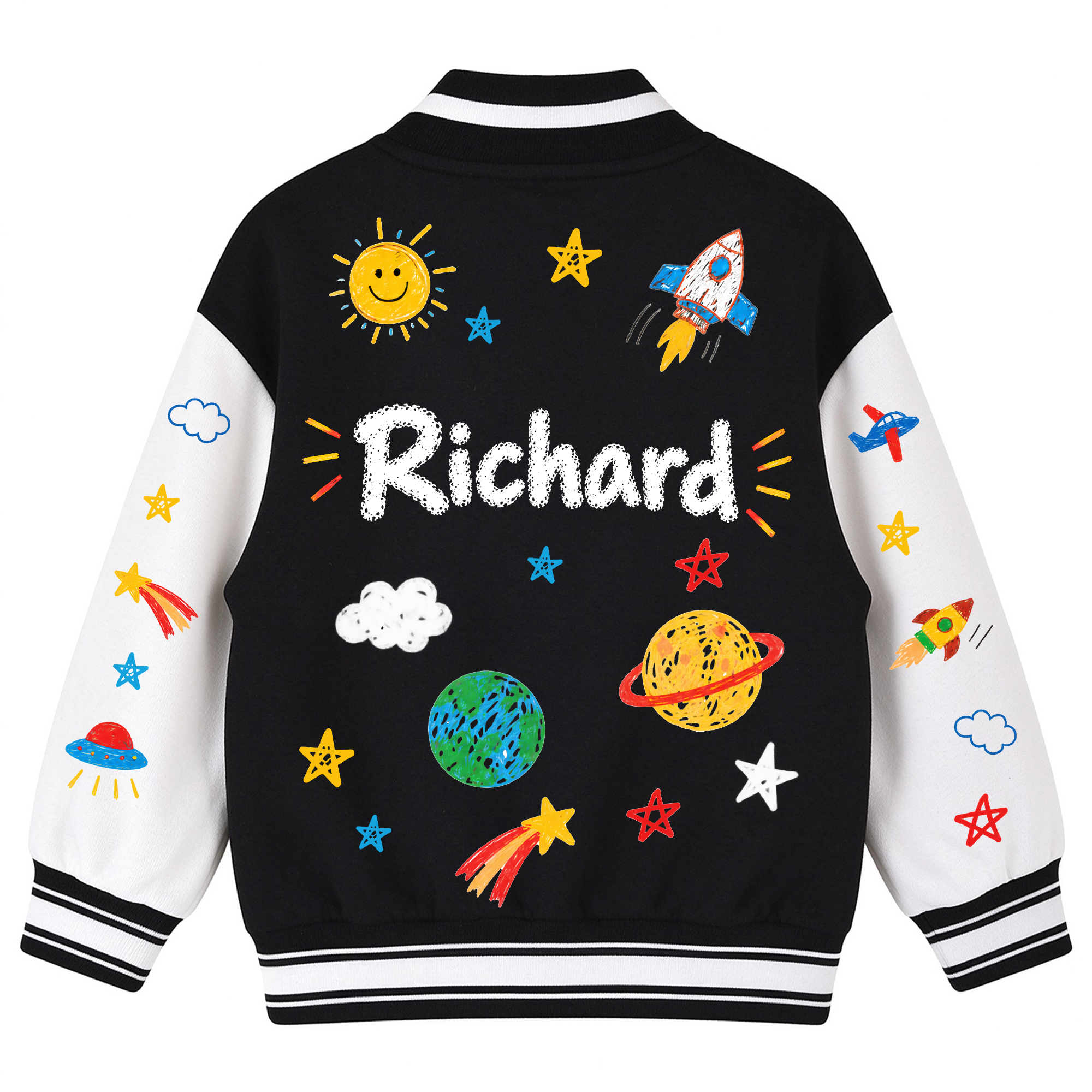 Personalized Kids Space Rocket Varsity Jacket | Cloth291