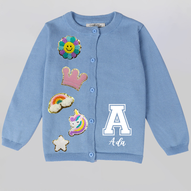 Personalized Hand Patch Color Kids Button Cardigan | inSweater07