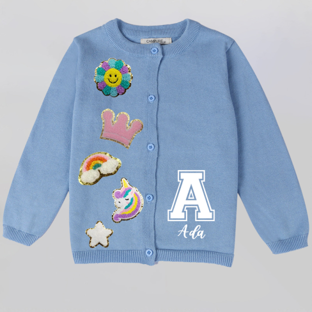 Personalized Hand Patch Color Kids Button Cardigan | inSweater07