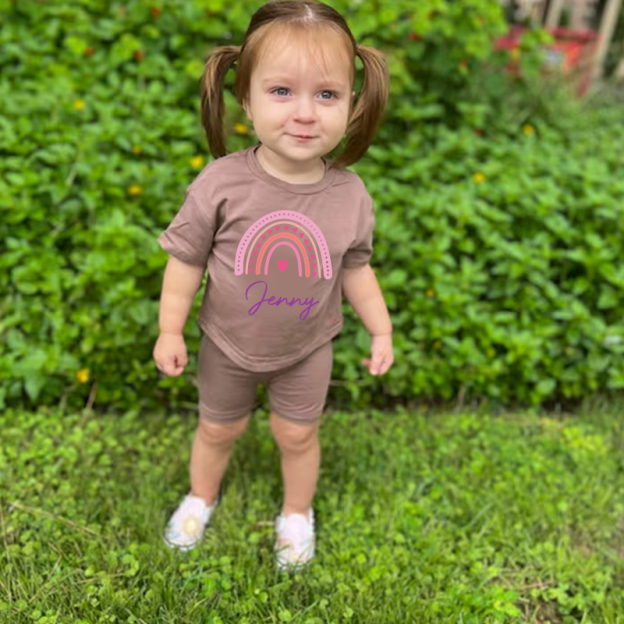 Personalized Kids Rainbow Cycling Toddler shorts Set| Cloth153