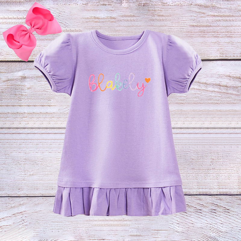 Personalized Girls Rainbow Short Sleeve Ruffle Shirt| Cloth145