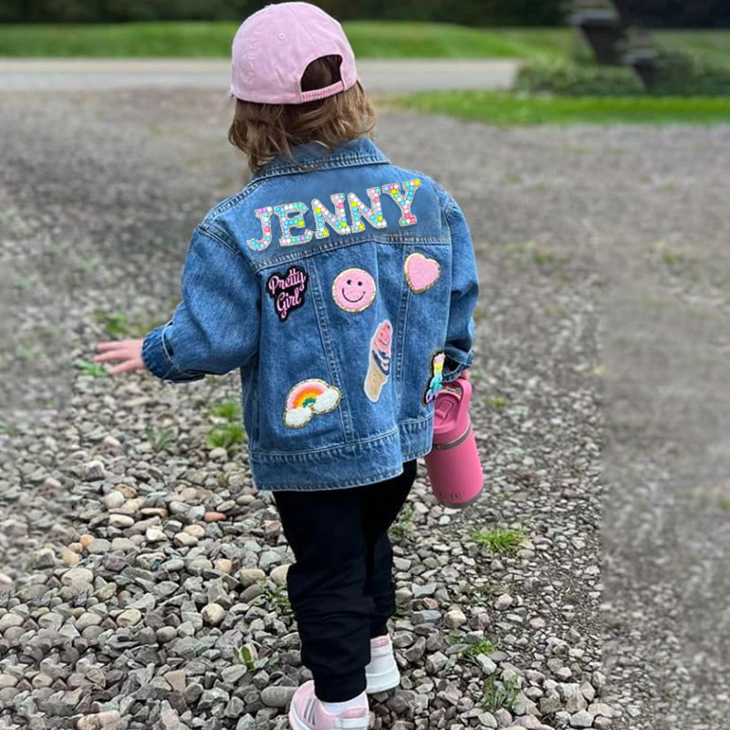 Personalized Kids Macaron Candy Color Beaded Letter Denim Jacket| Cloth165