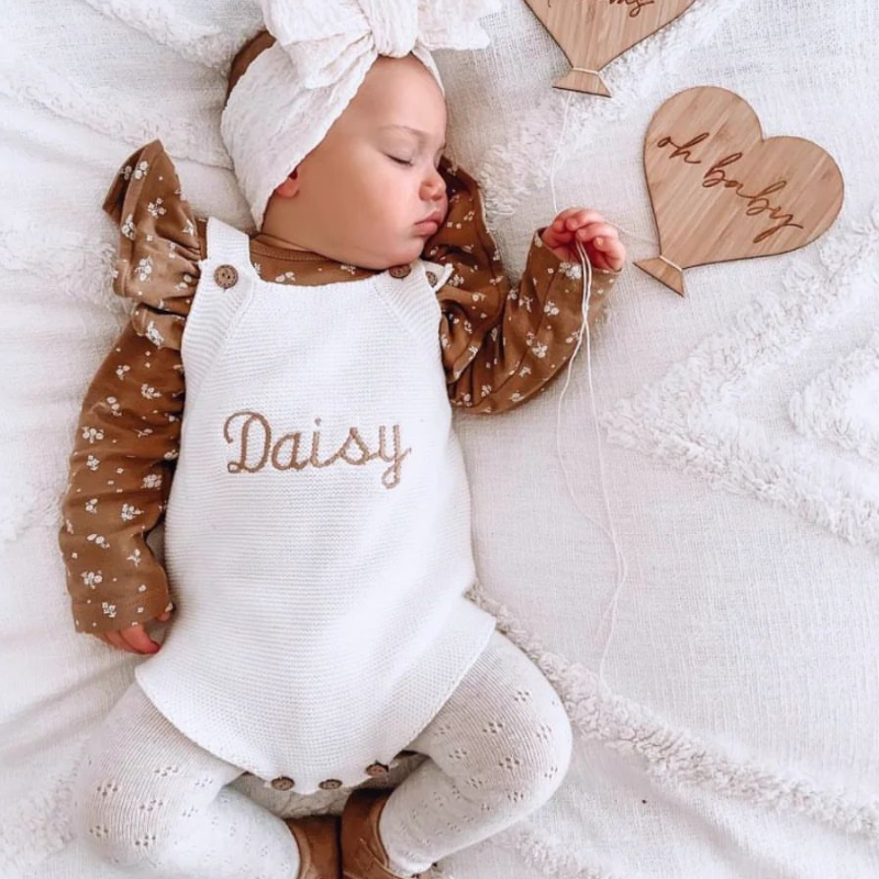 Personalized Baby Hand Embroidered Knit Romper| BBCloth64