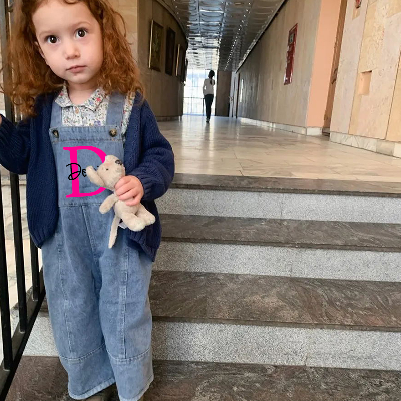 Personalized Kids Initial Oversized Denim Overalls| Pants08