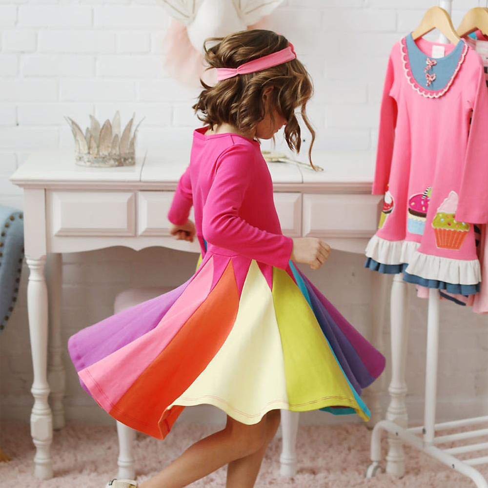 Personalized Girl Rainbow Ruffle Casual Dress| Dress24
