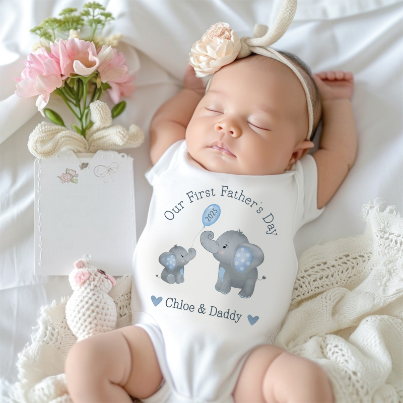 Personalized Our First Father's Day Elephant Cozy Onesie| BBcloth2218