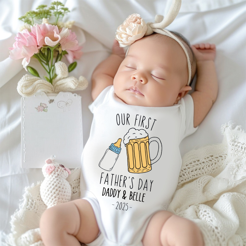 Personalized Funny Our First Father's Day Cozy Onesie| BBcloth2221