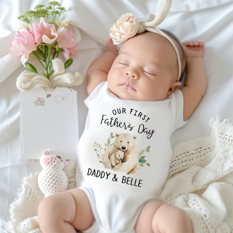 Personalized Happy First Father's Day Baby Cozy Onesie| BBcloth2228