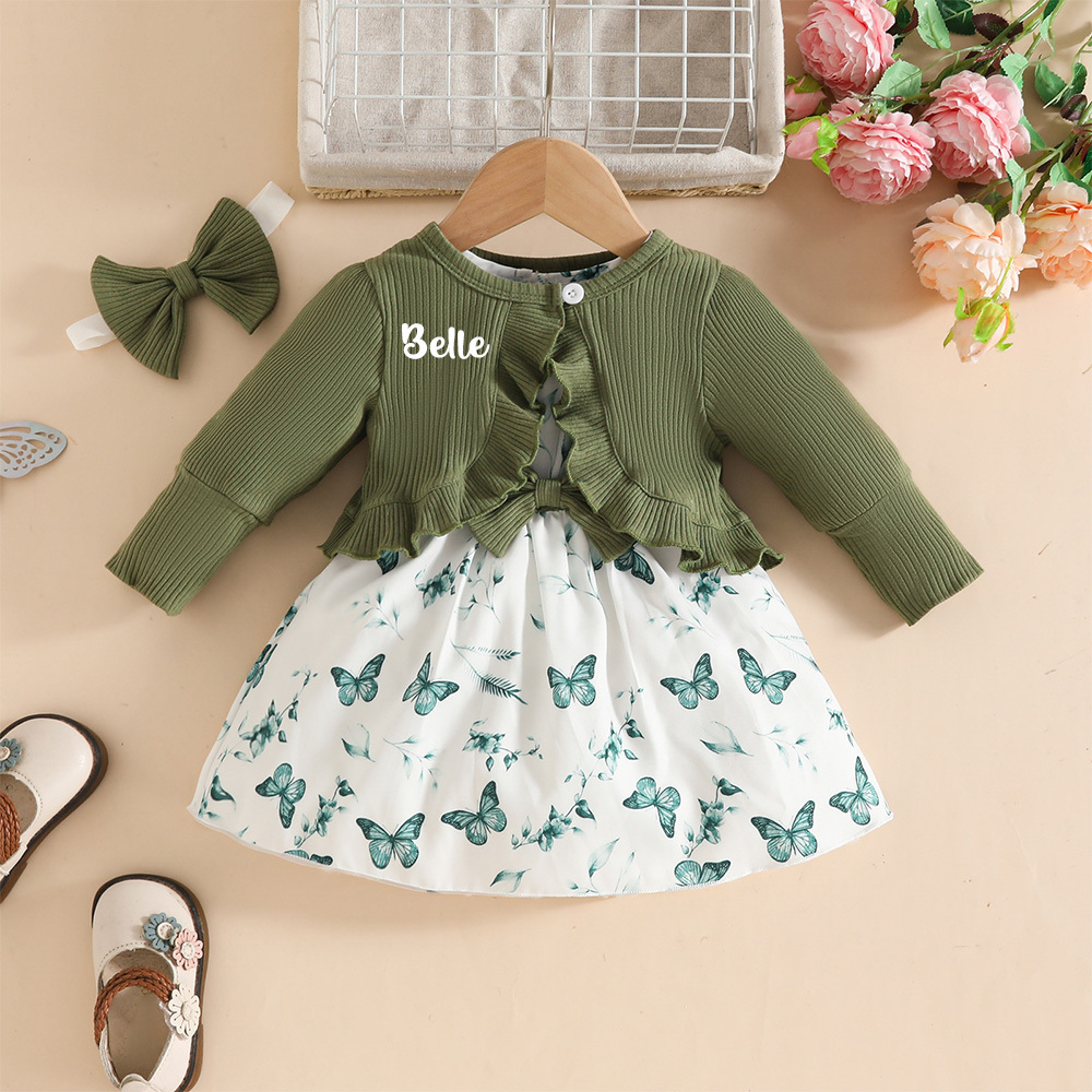 Personalized Baby Girl Butterfly Dress With Headband| BBcloth111