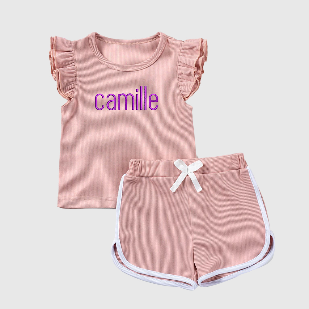 ]Personalized Girl Summer Ruffle T-Shirt and Shorts Set| Cloth233