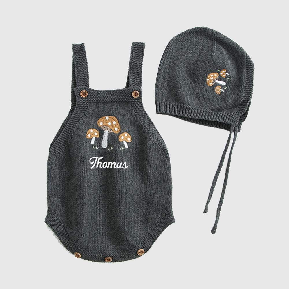 Personalized Baby Embroidered Knitted Romper with Hat| BBcloth109