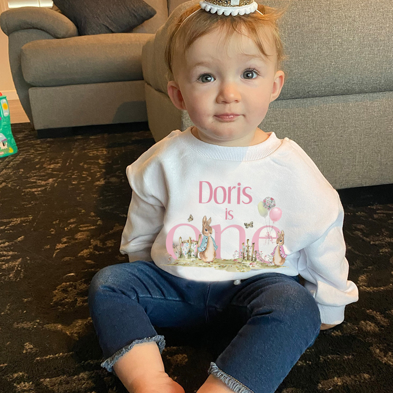 Personalized Baby First Birthday Rabbit Sweatshirt Romper| BBcloth8201