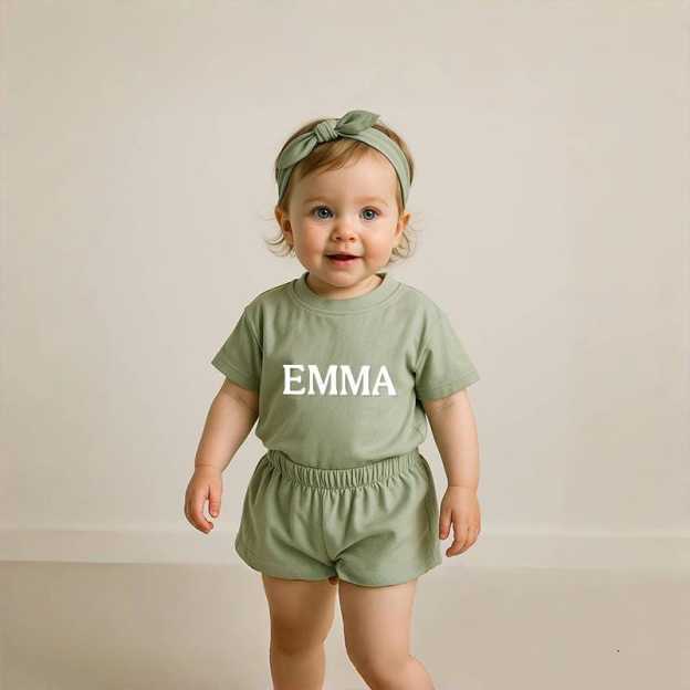 Personalized Kid Summer Puff Name T-Shirt and Shorts Set| Cloth232