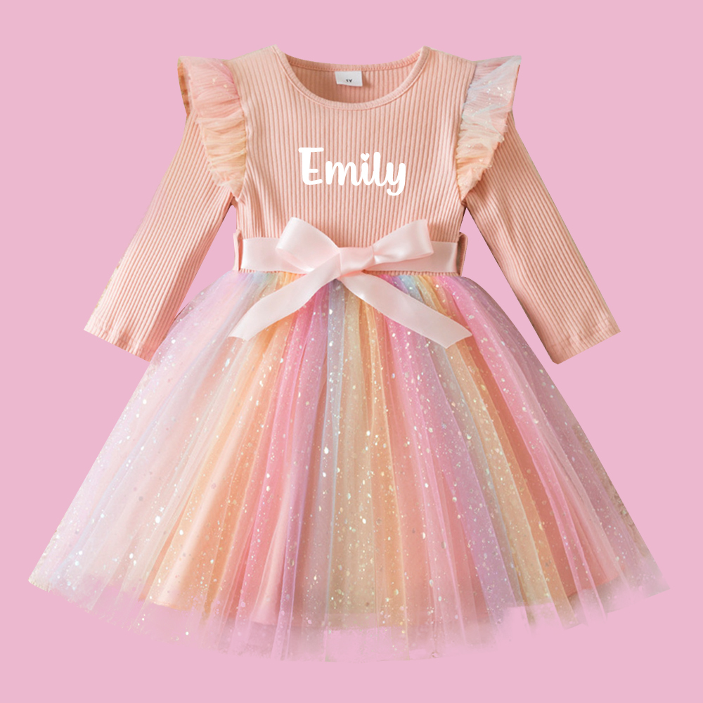 Personalized Girl Rainbow Sparkle Tulle Dress| Dress47