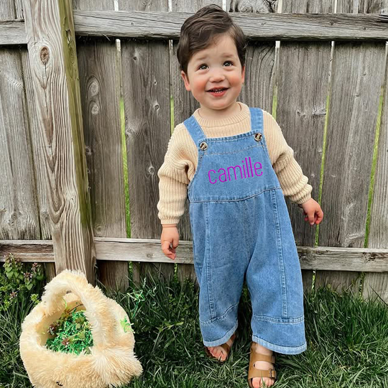 Personalized Kids Embroidered Oversized Denim Loose Overalls| Pants20