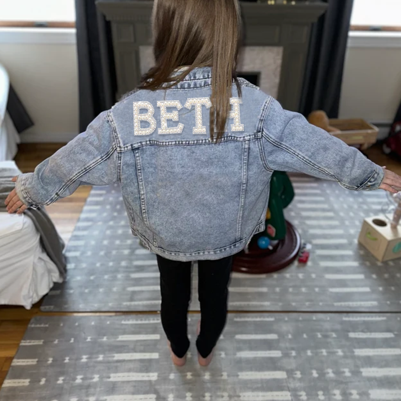 Personalized Kids Pearl Letter Denim Jacket| Cloth177