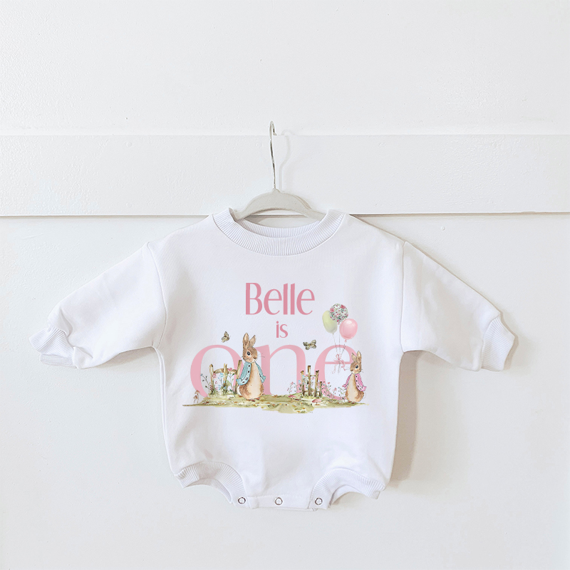 Personalized Baby First Birthday Rabbit Sweatshirt Romper| BBcloth8201